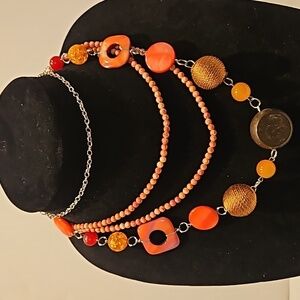 2 Stone, Satin, Wood & acrylic Beaded Necklaces